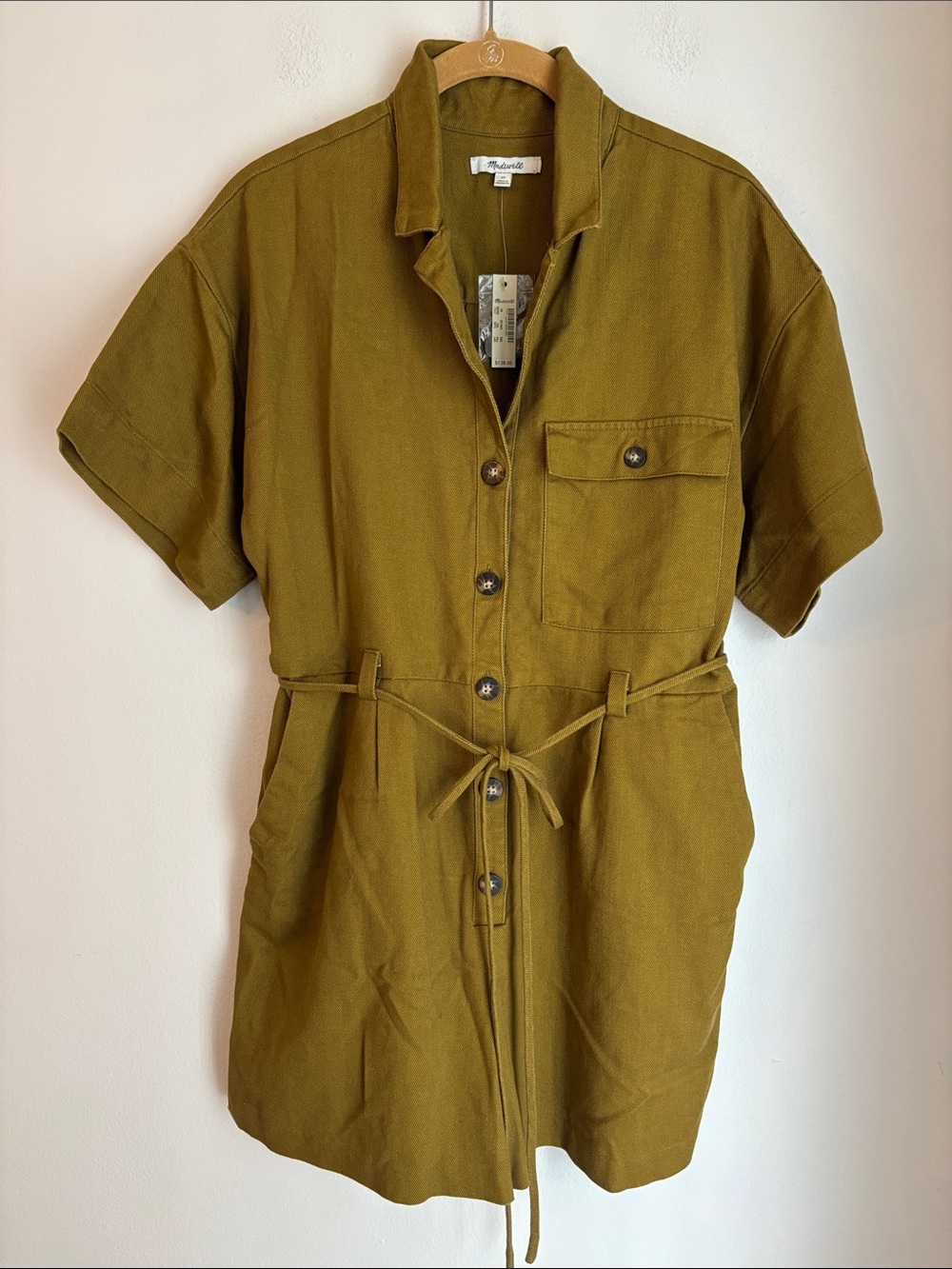 Madewell jumpsuit shorts utility olive green button front one piece women’s XS